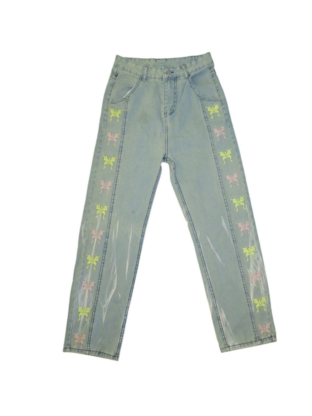Women's Embroidered Butterfly Oversized Baggy Jeans Boho y2k 90s 2000s Festival